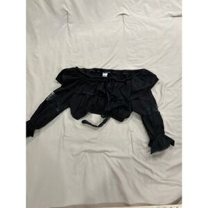 Voice Black Lace Off Shoulder Crop‎ Top Peasant Boho Ruffle Blouse Large